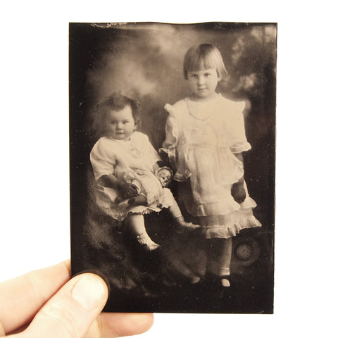 Ambrotype Black Glass image of two children