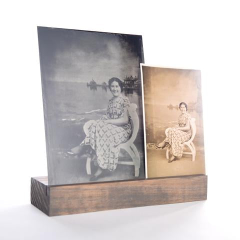 digital tintype picture of a woman seated on a chair